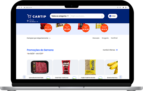 Computador com site do Cartip na página inicial