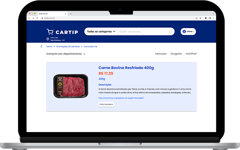 Computador com site do Cartip na página de detalhe de produto